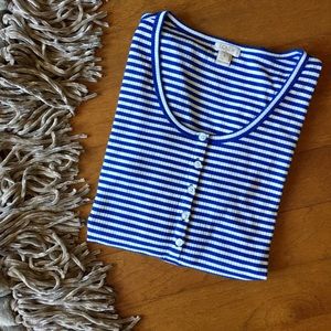 J. Crew Blue Striped Soft T-shirt with Buttons